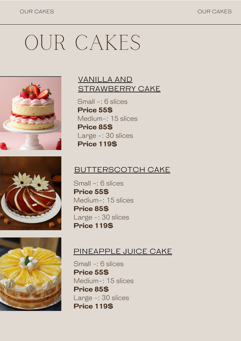 Menu, Cakes By Kismat