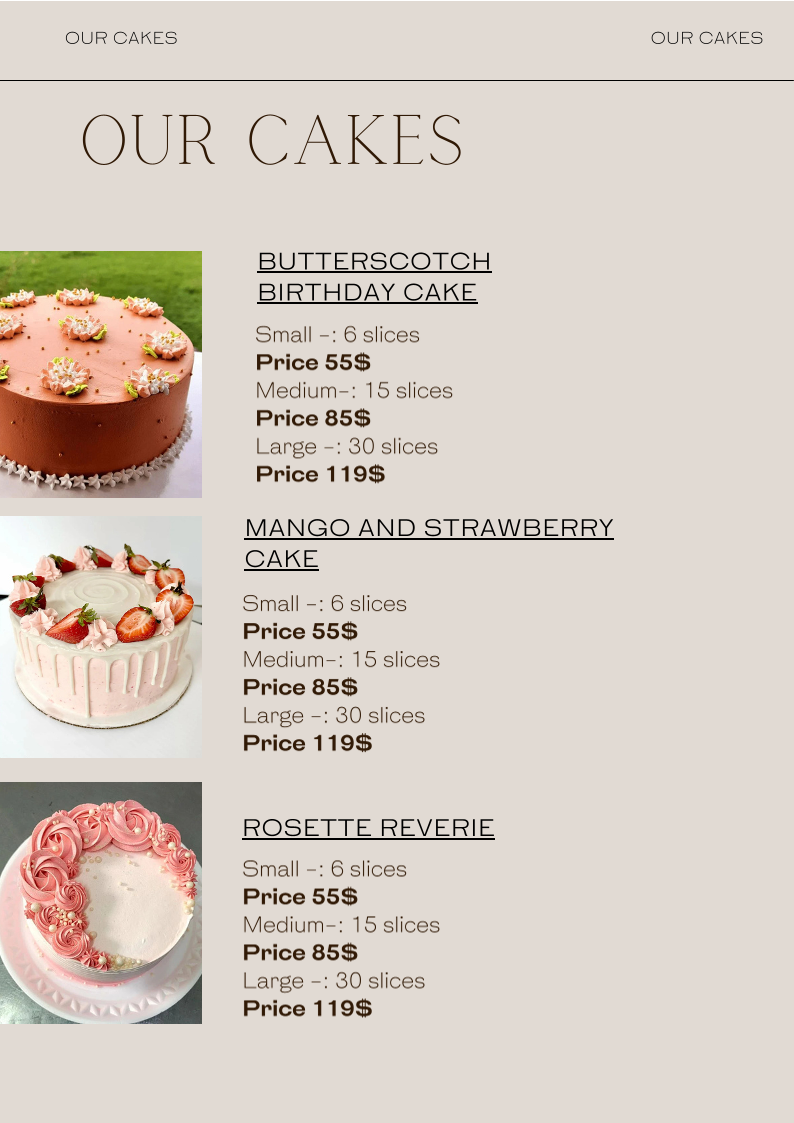 Menu, Cakes By Kismat