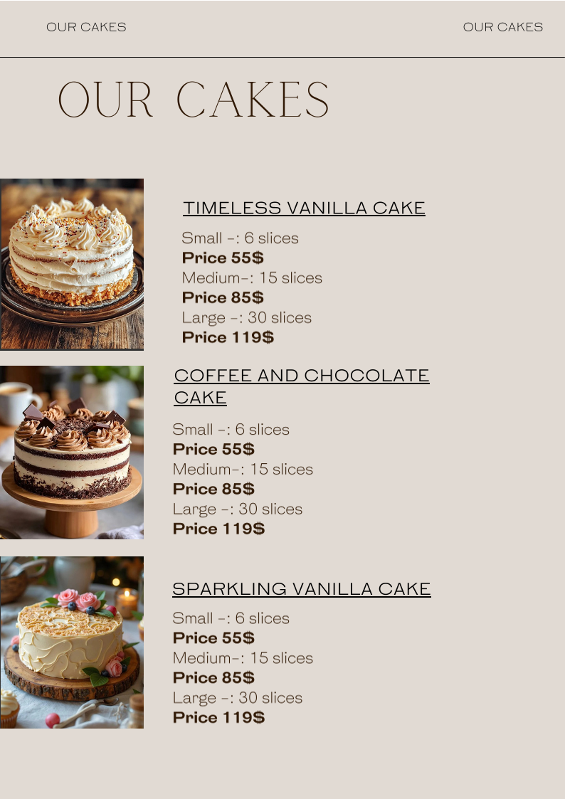 Menu, Cakes By Kismat
