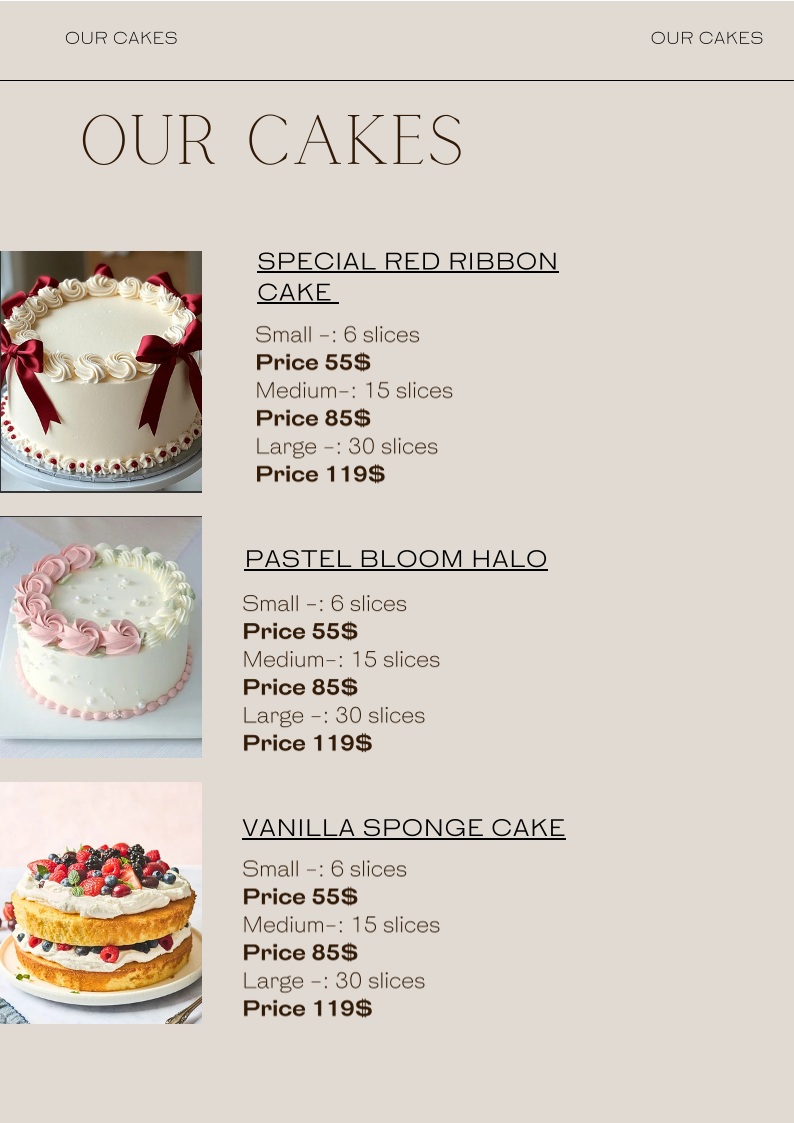 Menu, Cakes By Kismat