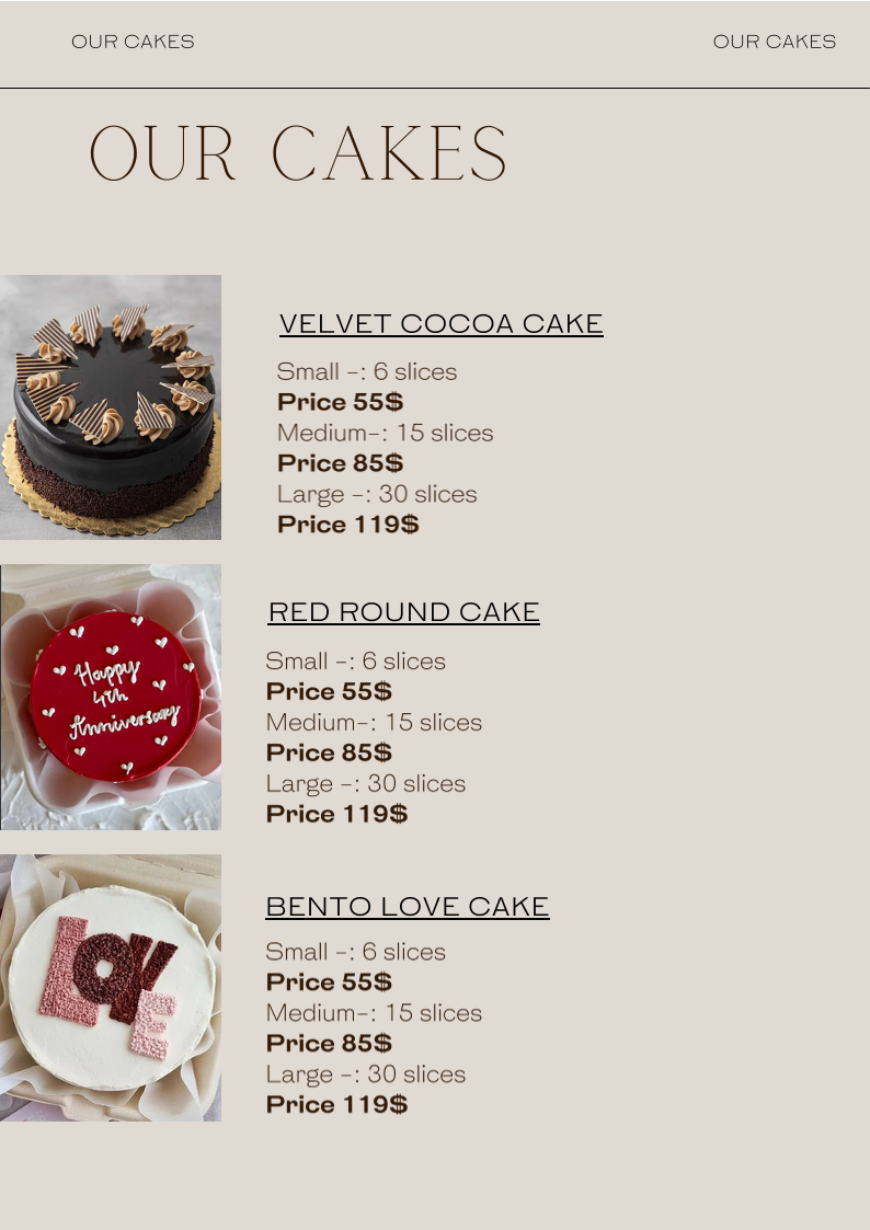 Menu, Cakes By Kismat