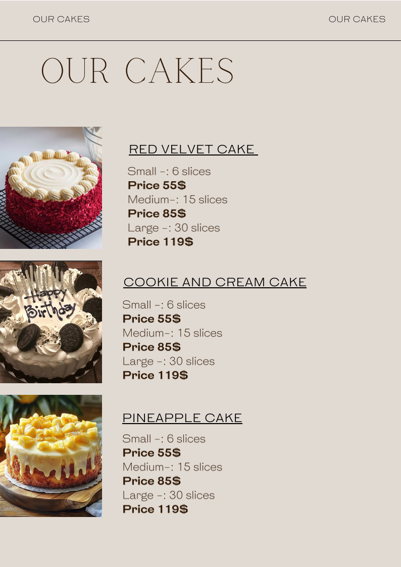 Menu, Cakes By Kismat