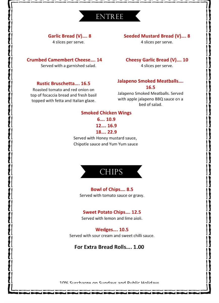 Menu, North Kapunda Hotel