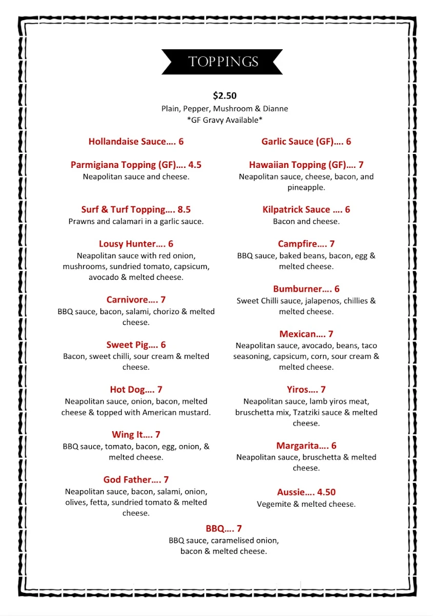 Menu, North Kapunda Hotel