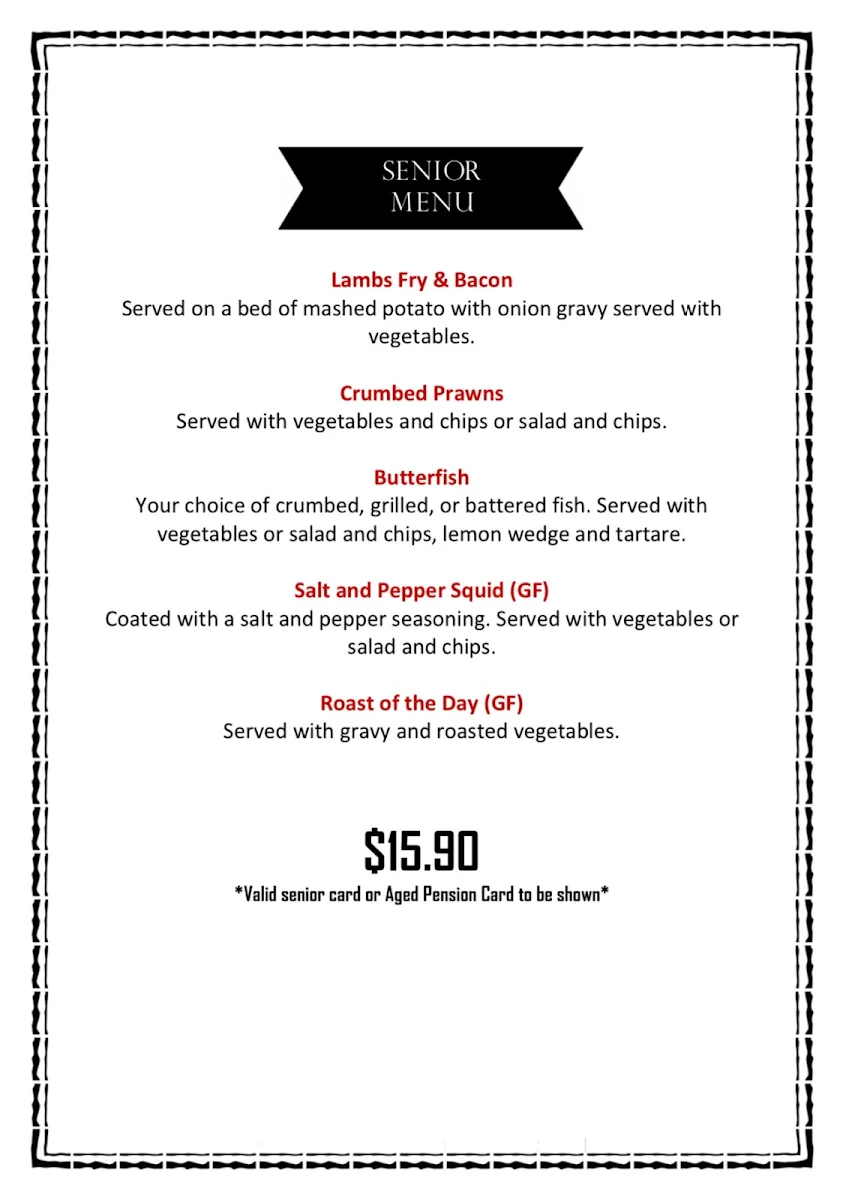 Menu, North Kapunda Hotel