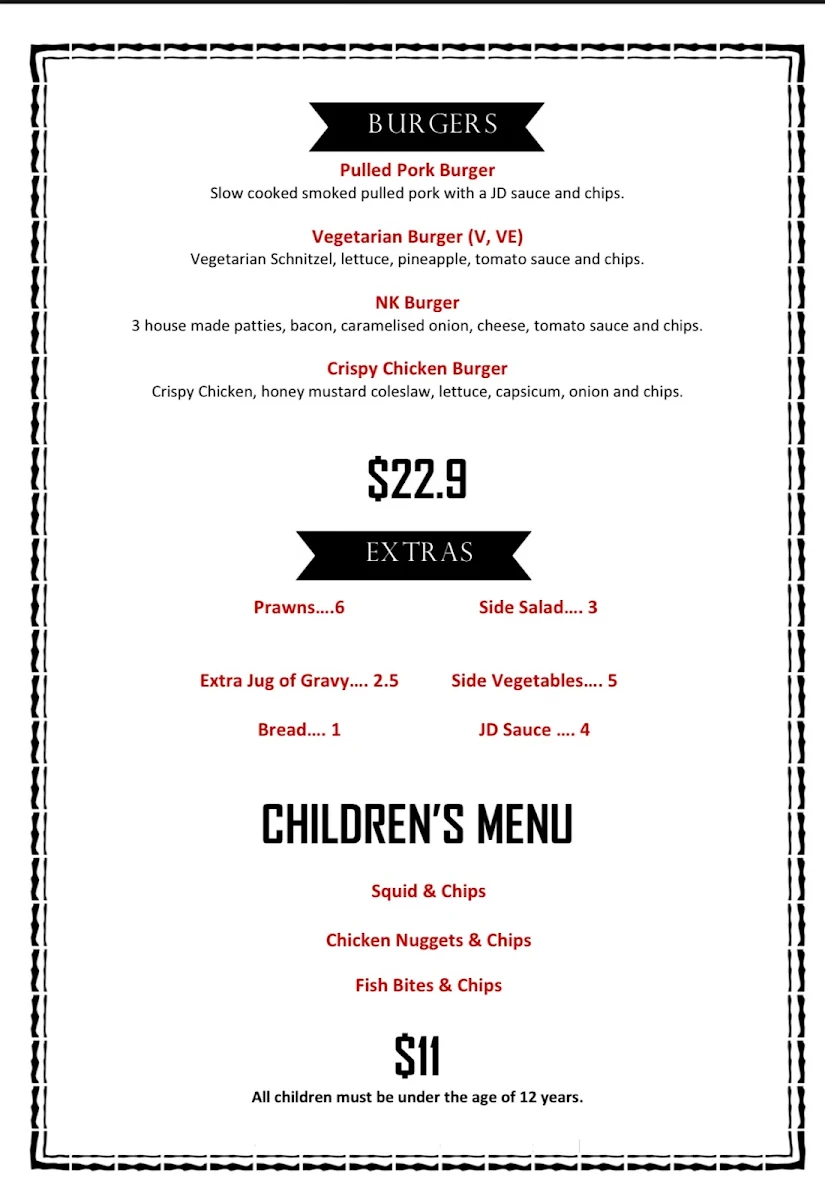 Menu, North Kapunda Hotel