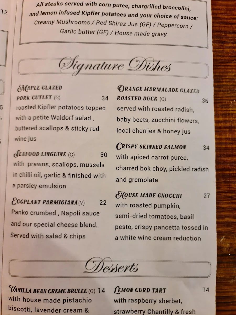Menu, Elephant & Castle Hotel