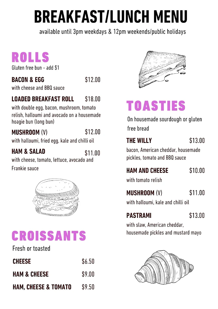 Menu, Frankies Albury