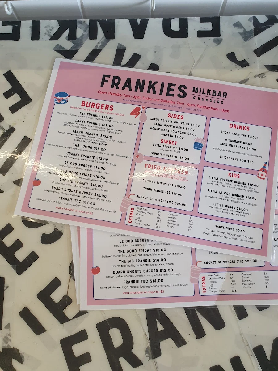 Menu, Frankies Albury