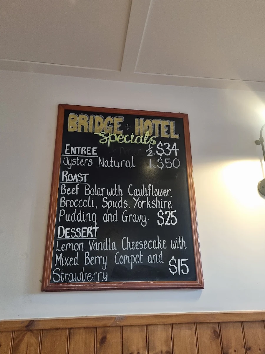 Menu, Bridge Hotel Werribee