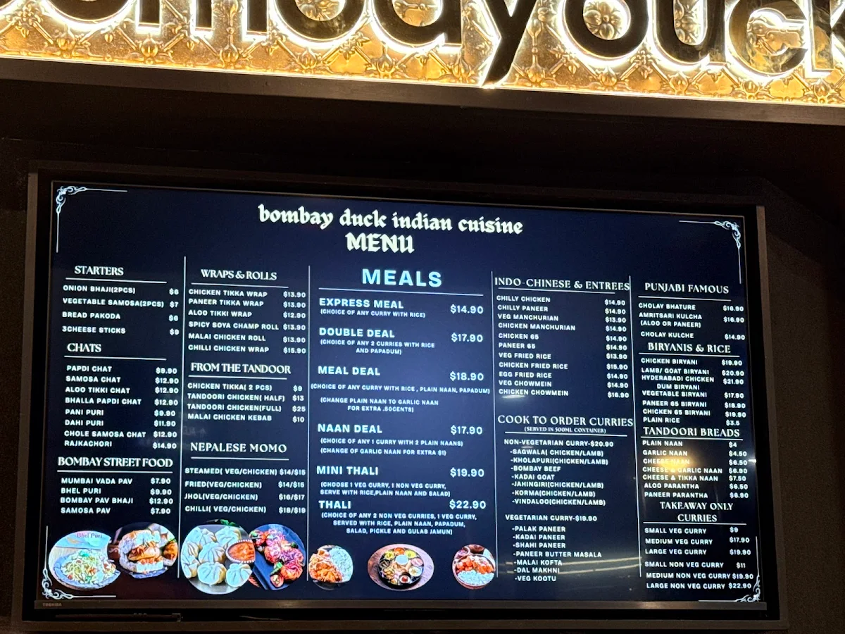 Menu, Bombay Duck Belconnen