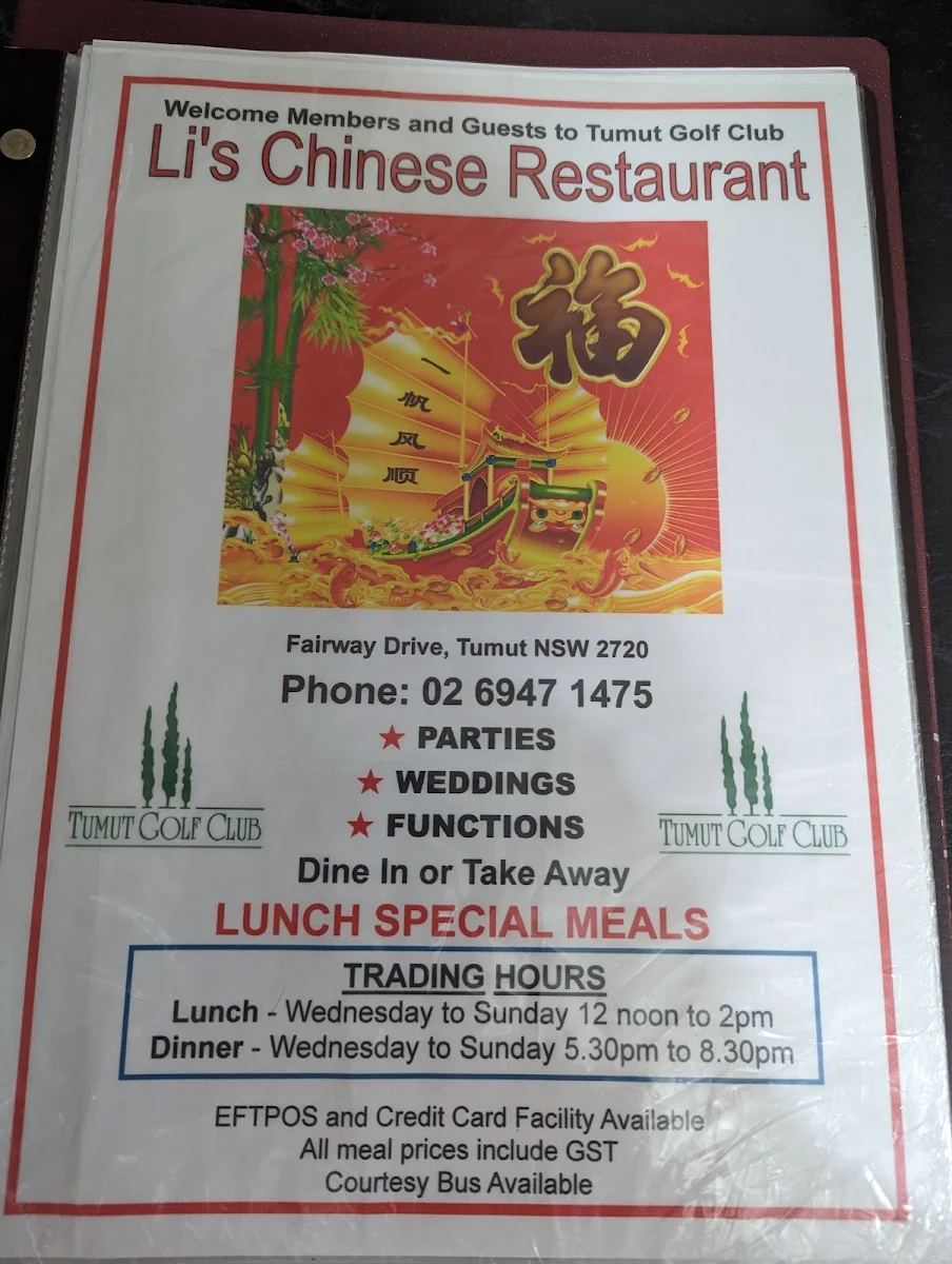 Menu, Li's Chinese Restaurant
