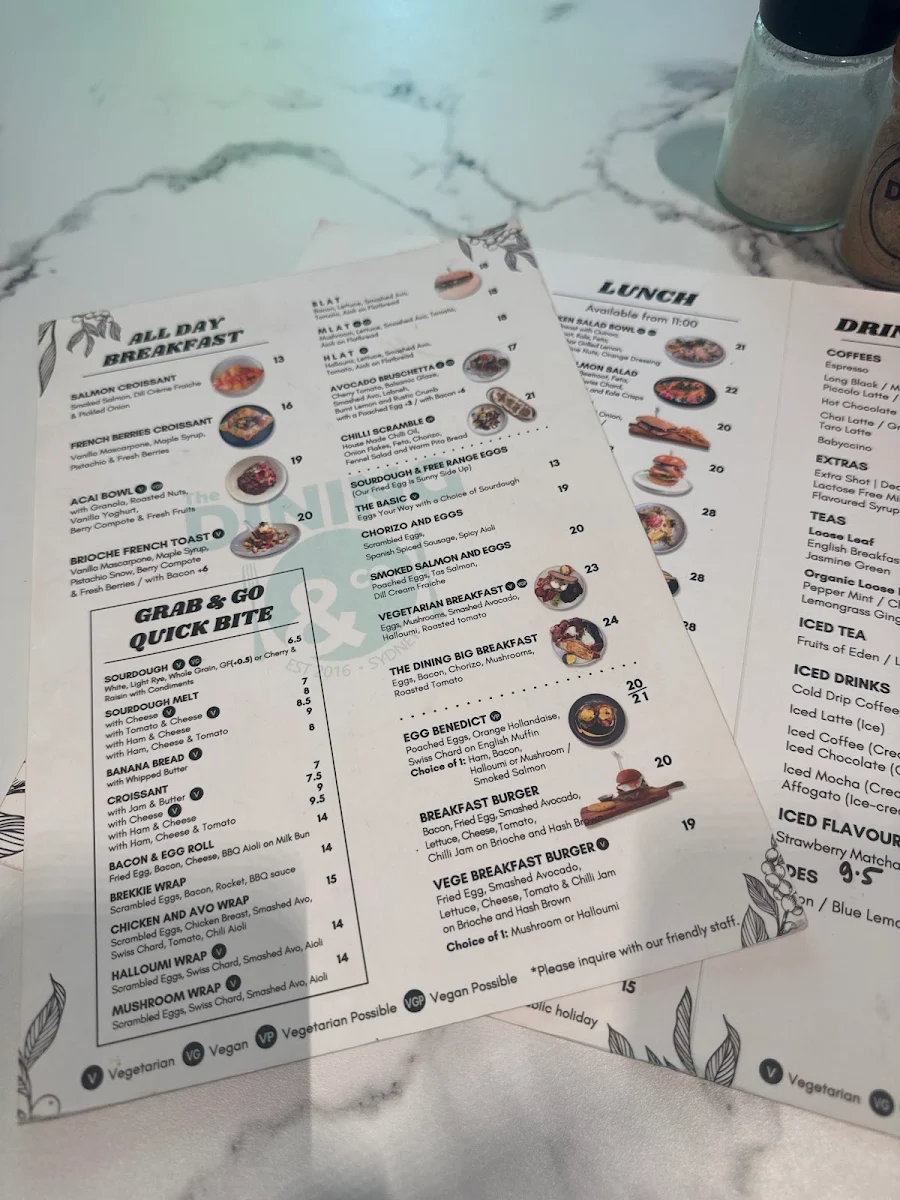 Menu, The Dining & Co Bondi Junction