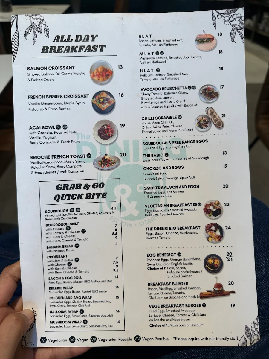 Menu, The Dining & Co Bondi Junction