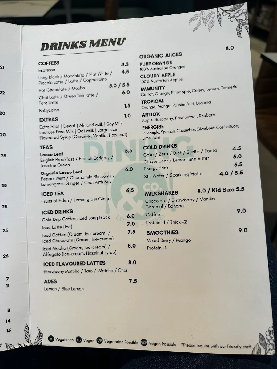 Menu, The Dining & Co Bondi Junction
