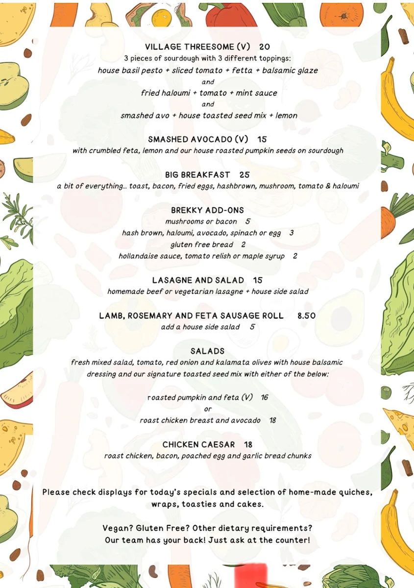 Menu, The Village Centre
