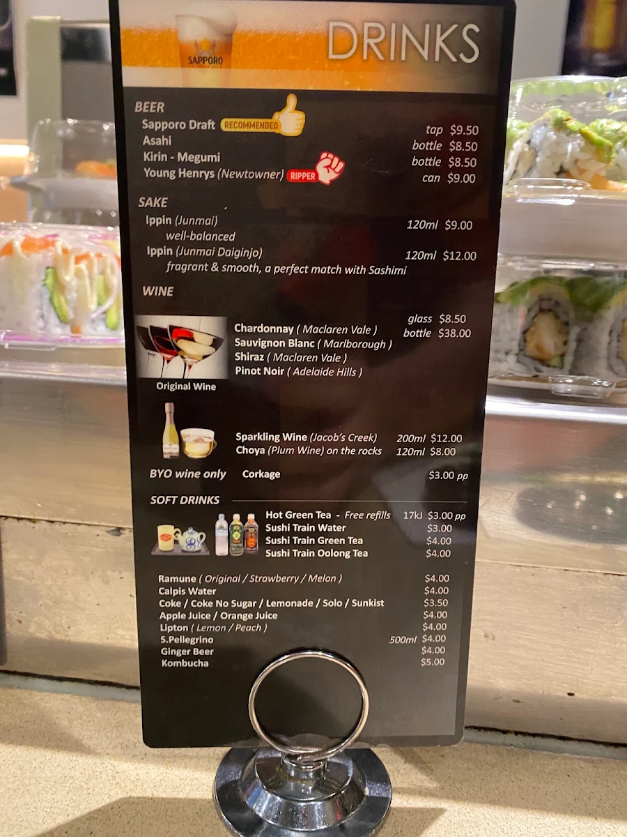 Menu, Sushi Train Newtown