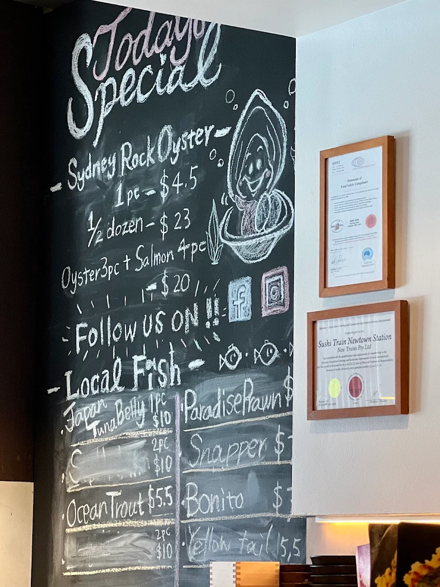 Menu, Sushi Train Newtown