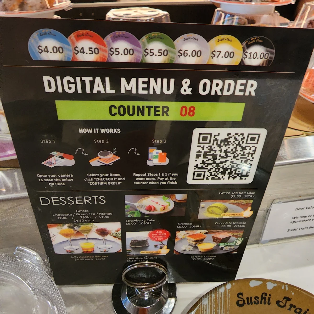 Menu, Sushi Train Newtown