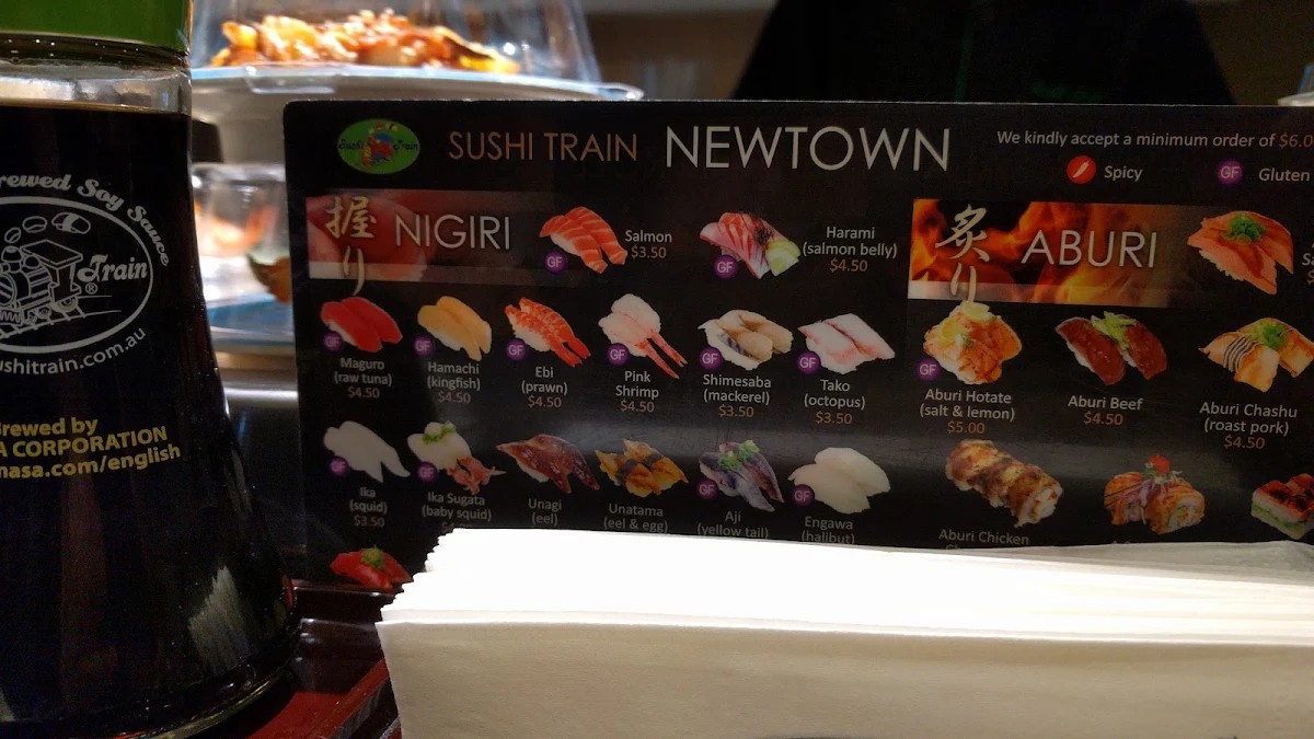 Menu, Sushi Train Newtown