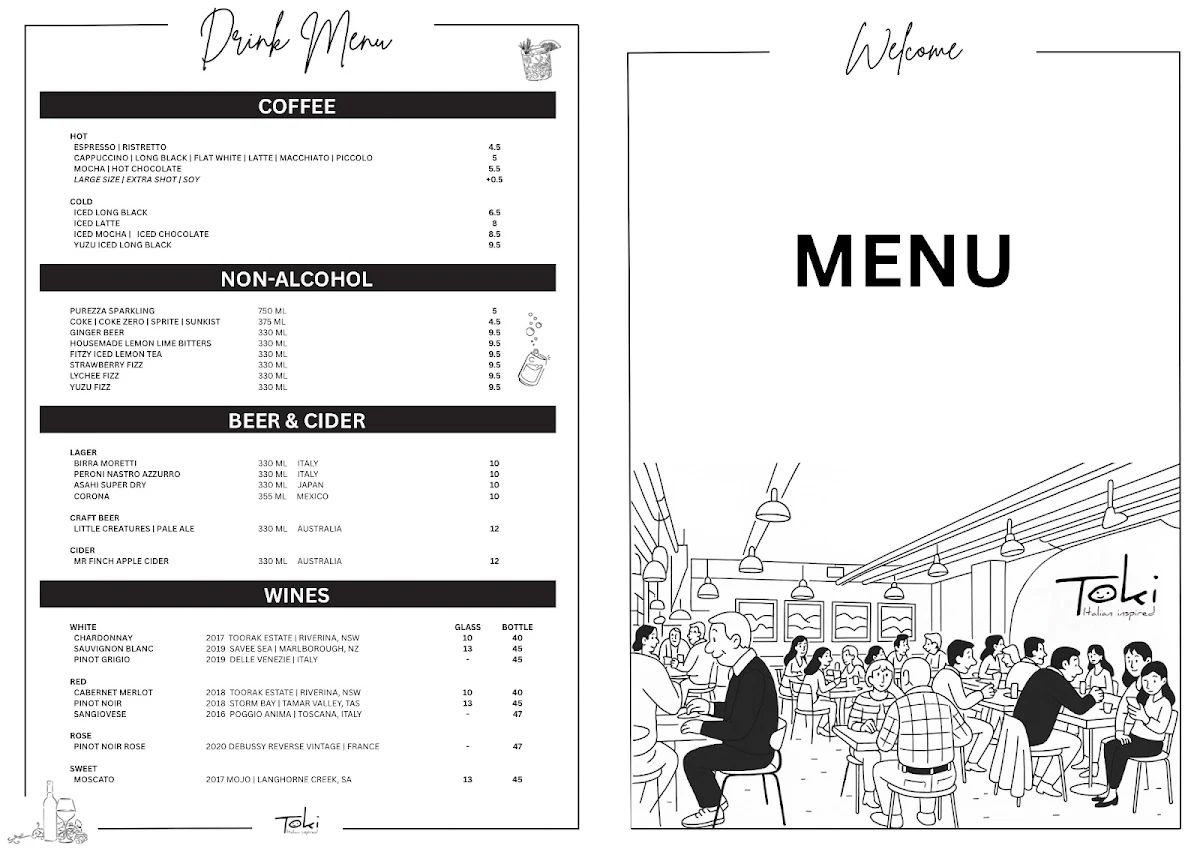 Menu, Toki Italian Inspired