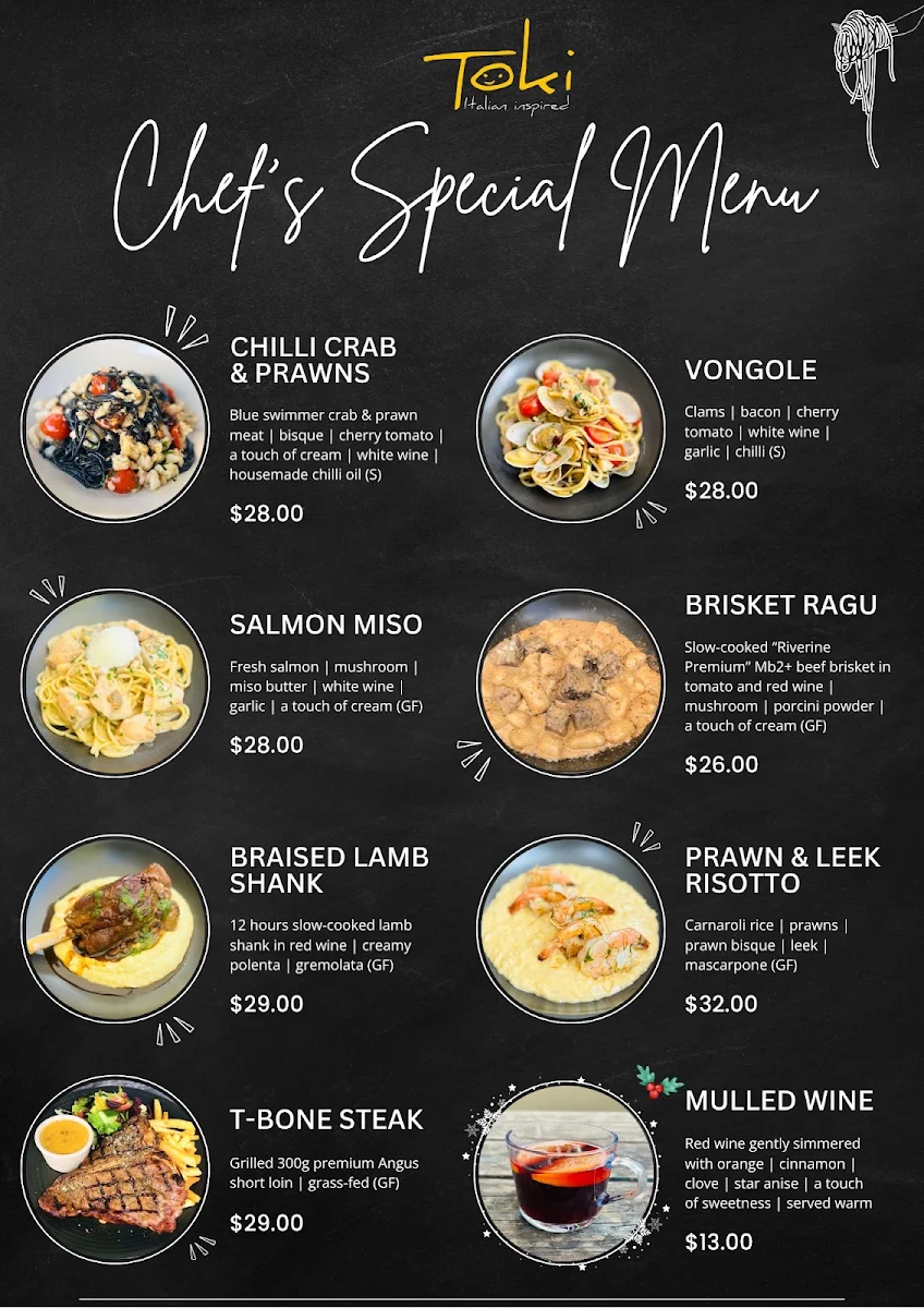 Menu, Toki Italian Inspired