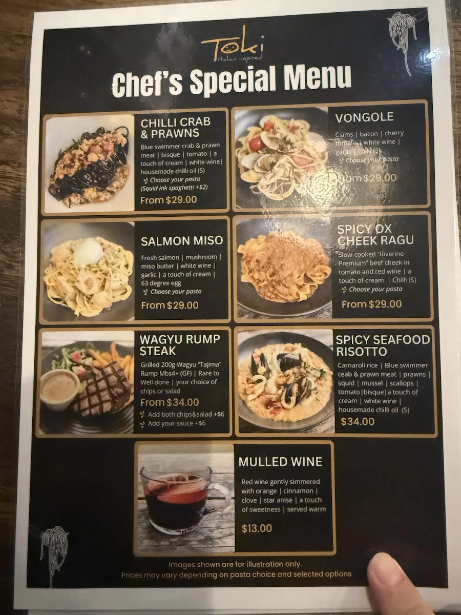 Menu, Toki Italian Inspired