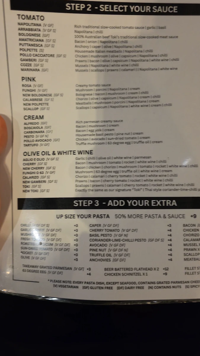 Menu, Toki Italian Inspired