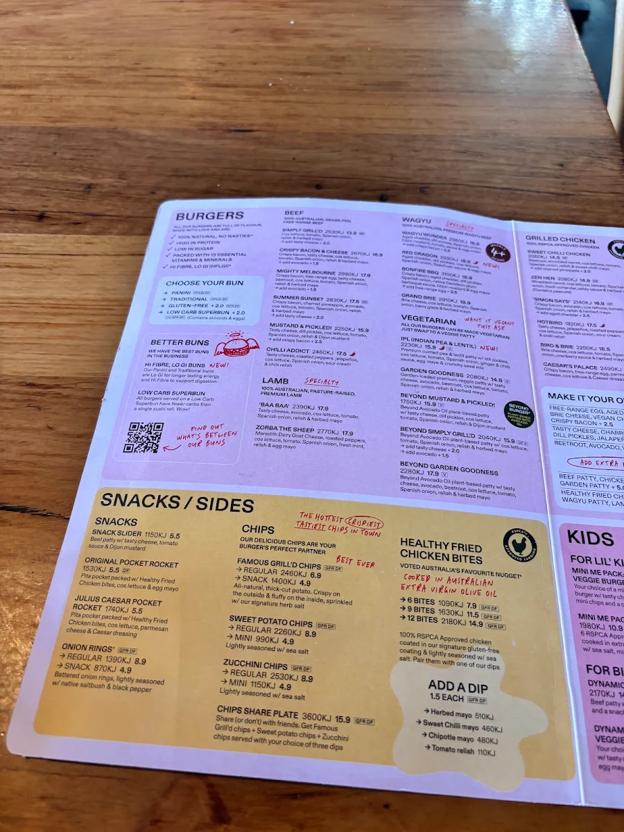 Menu, Grill'd Burgers - Glen Waverley