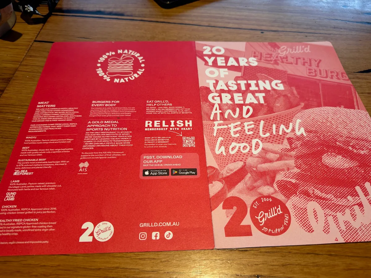 Menu, Grill'd Burgers - Glen Waverley