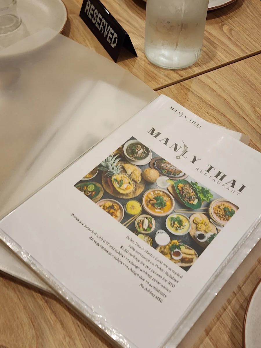 Menu, Manly Thai Restaurant