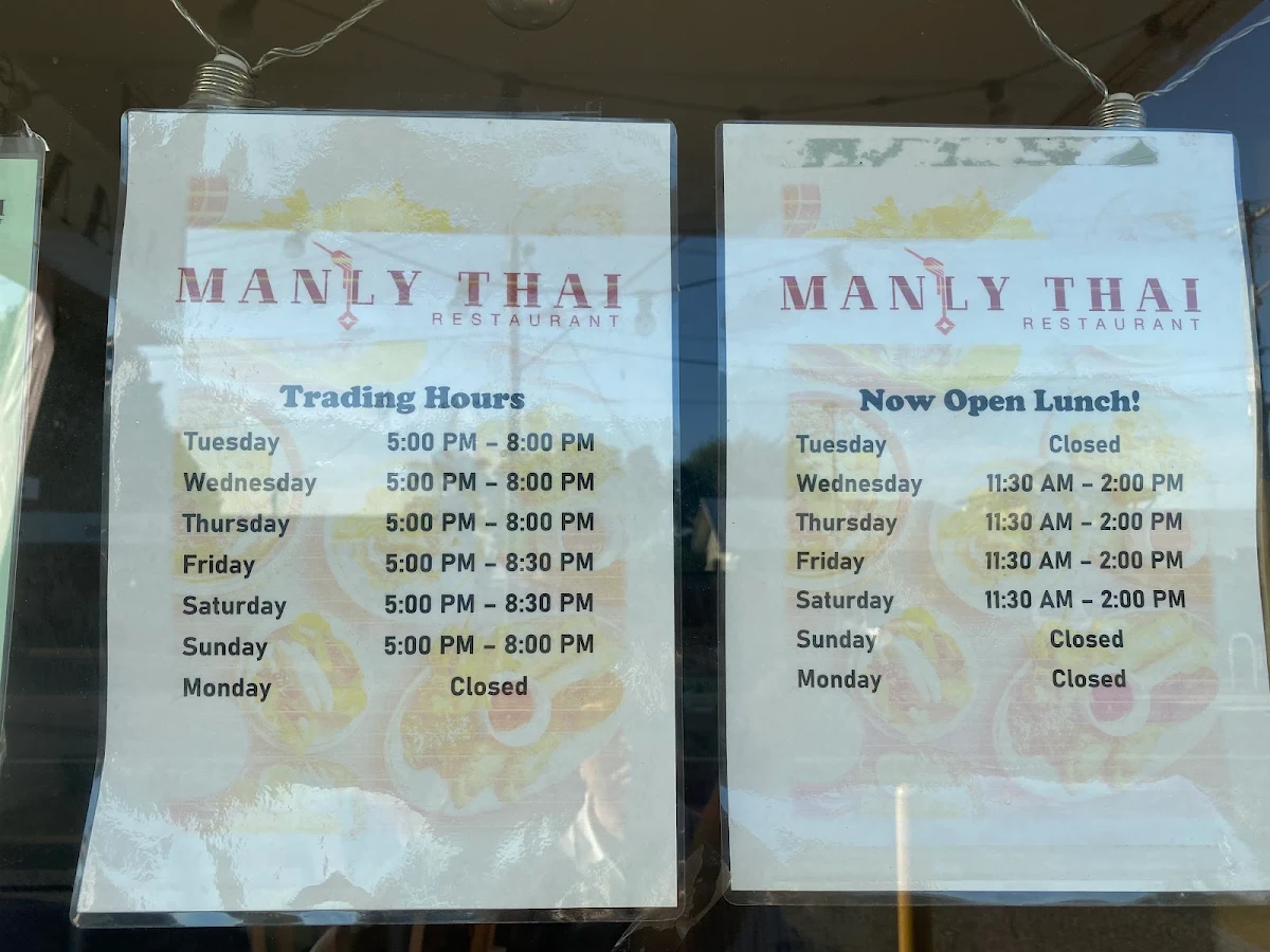 Menu, Manly Thai Restaurant