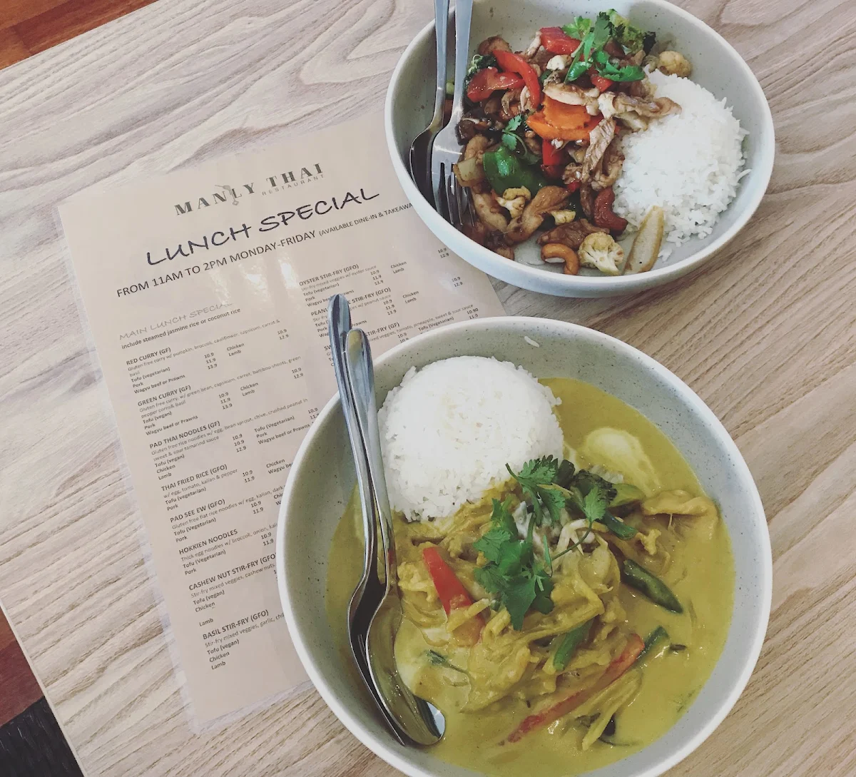 Menu, Manly Thai Restaurant