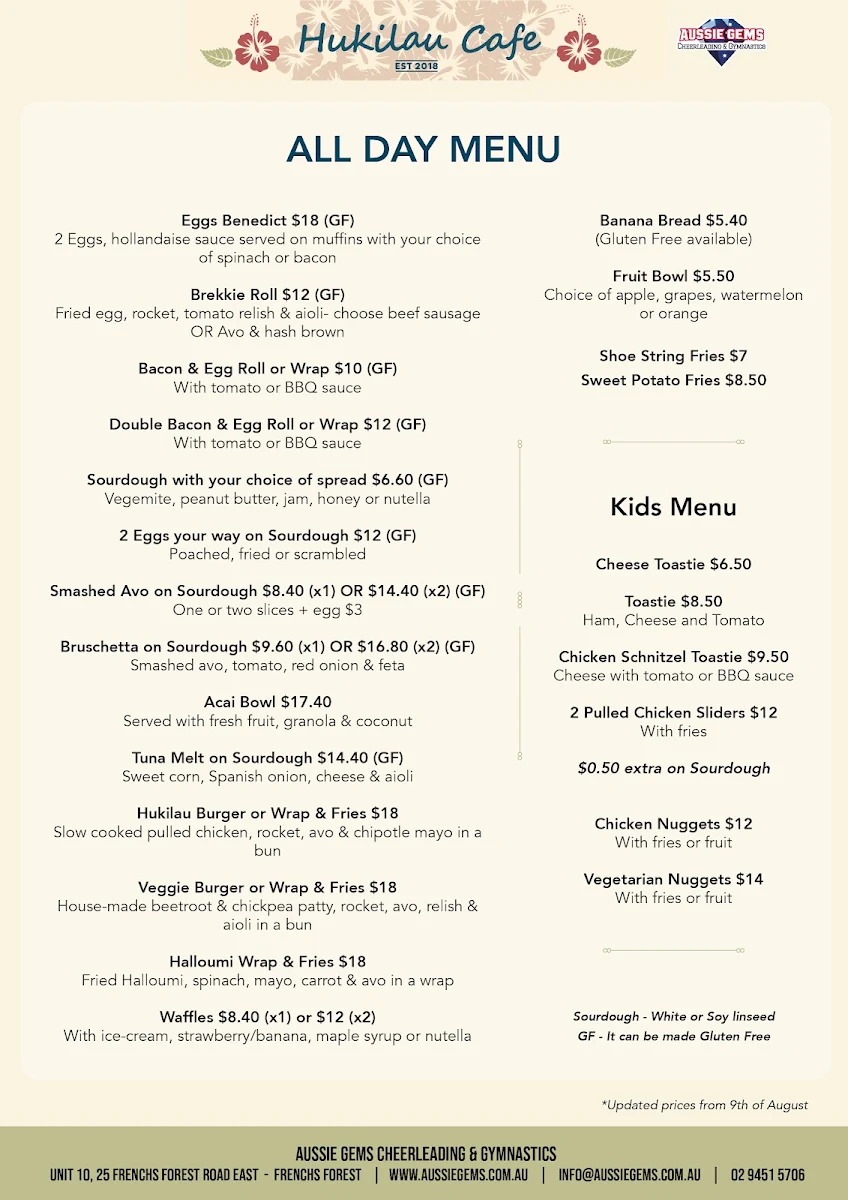 Menu, Hukilau Cafe in Aussie agems