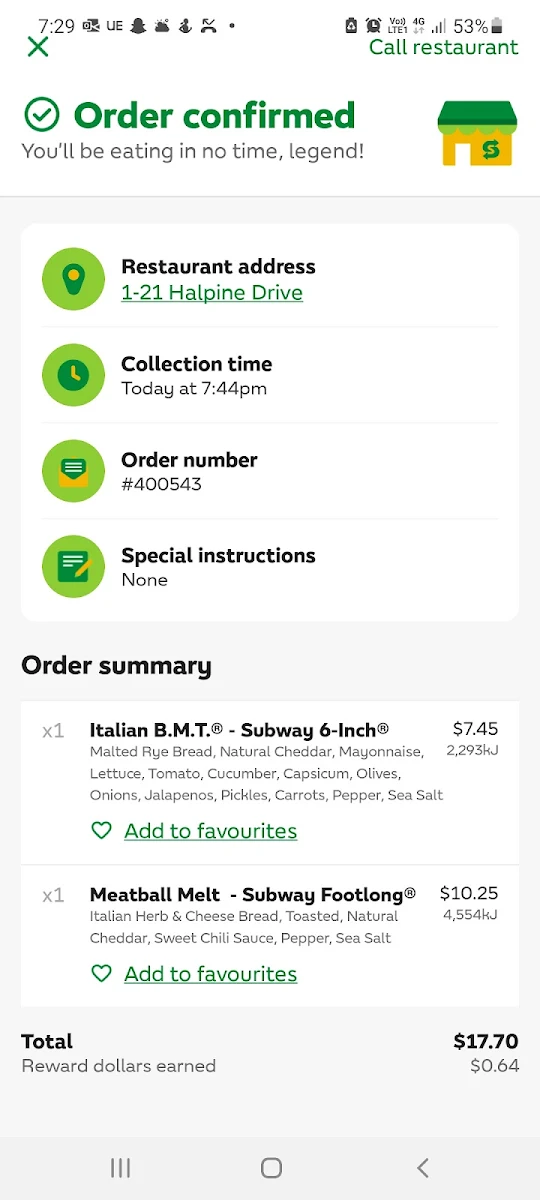 Menu, Subway