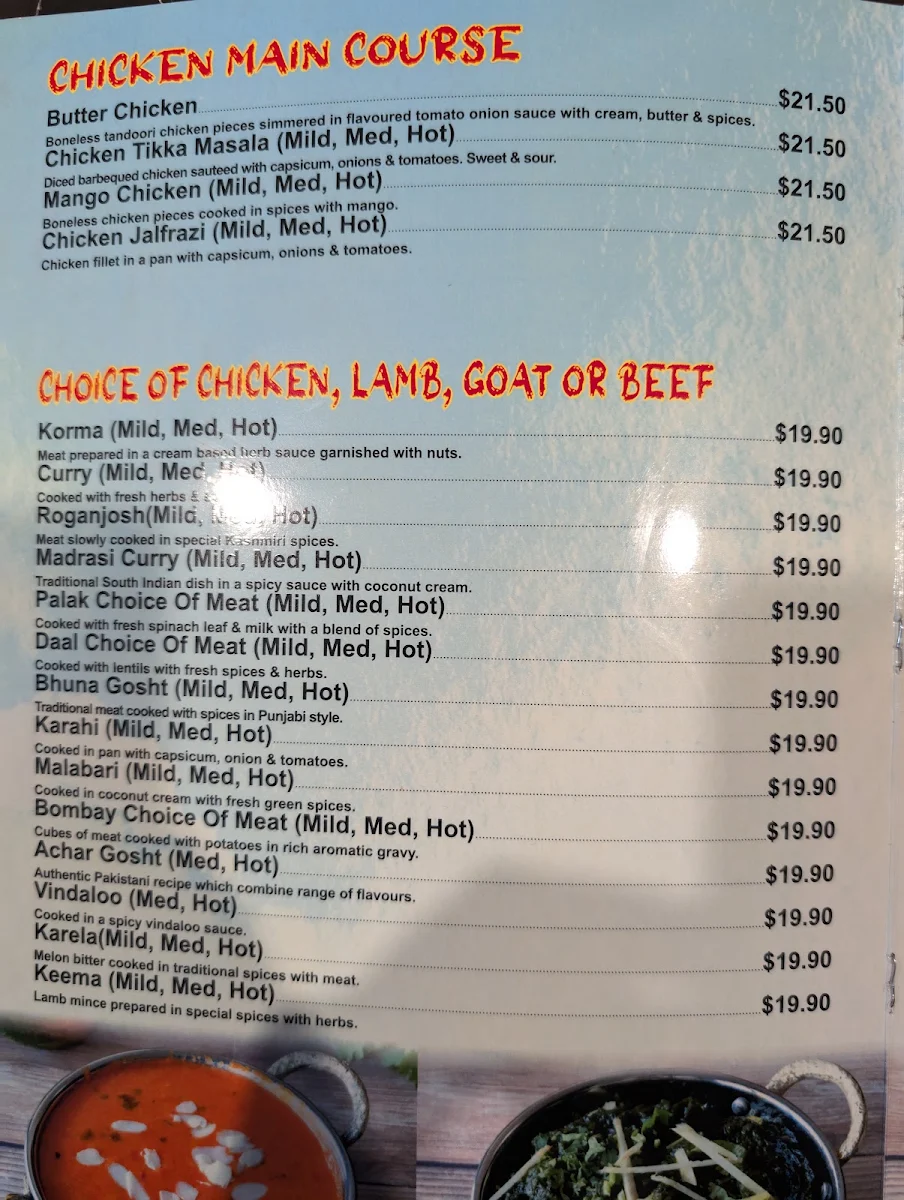 Menu, Mazaidar Foods