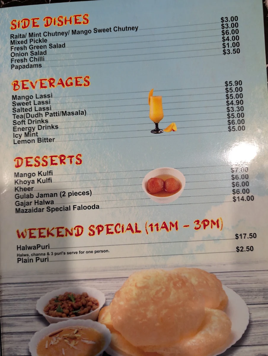 Menu, Mazaidar Foods