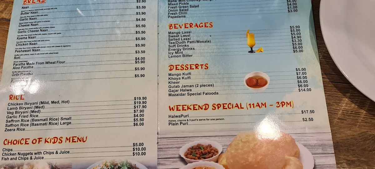 Menu, Mazaidar Foods