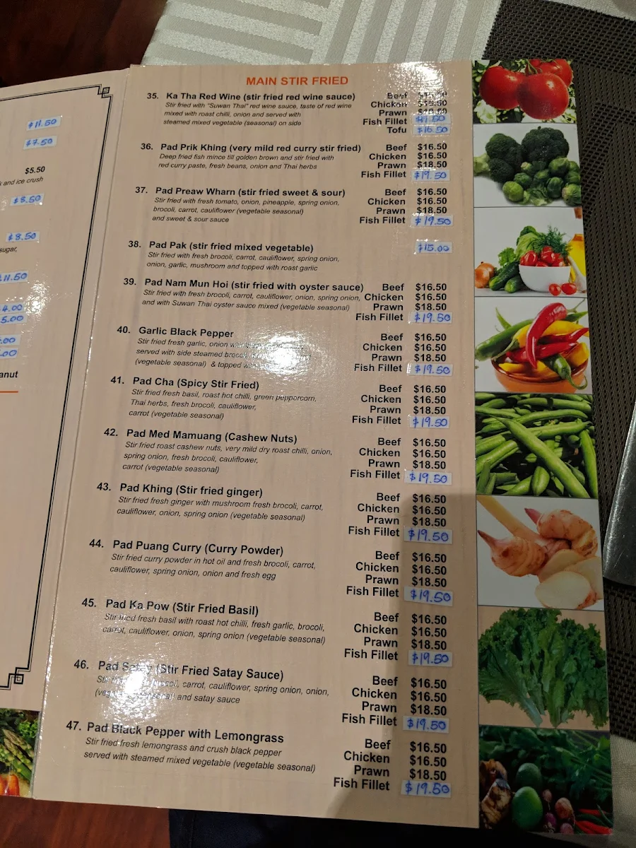 Menu, Suwan Thai Restaurant