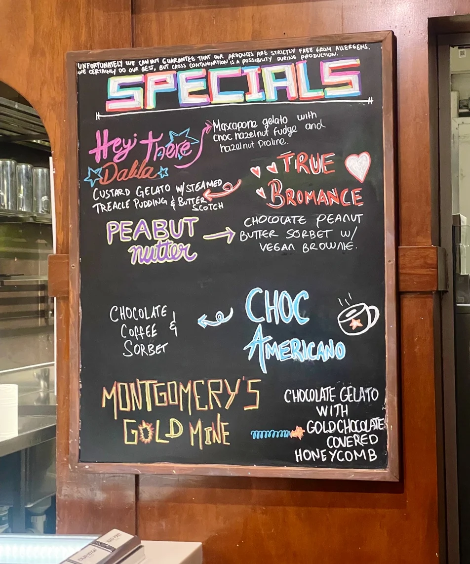 Menu, Gelato Messina Surry Hills