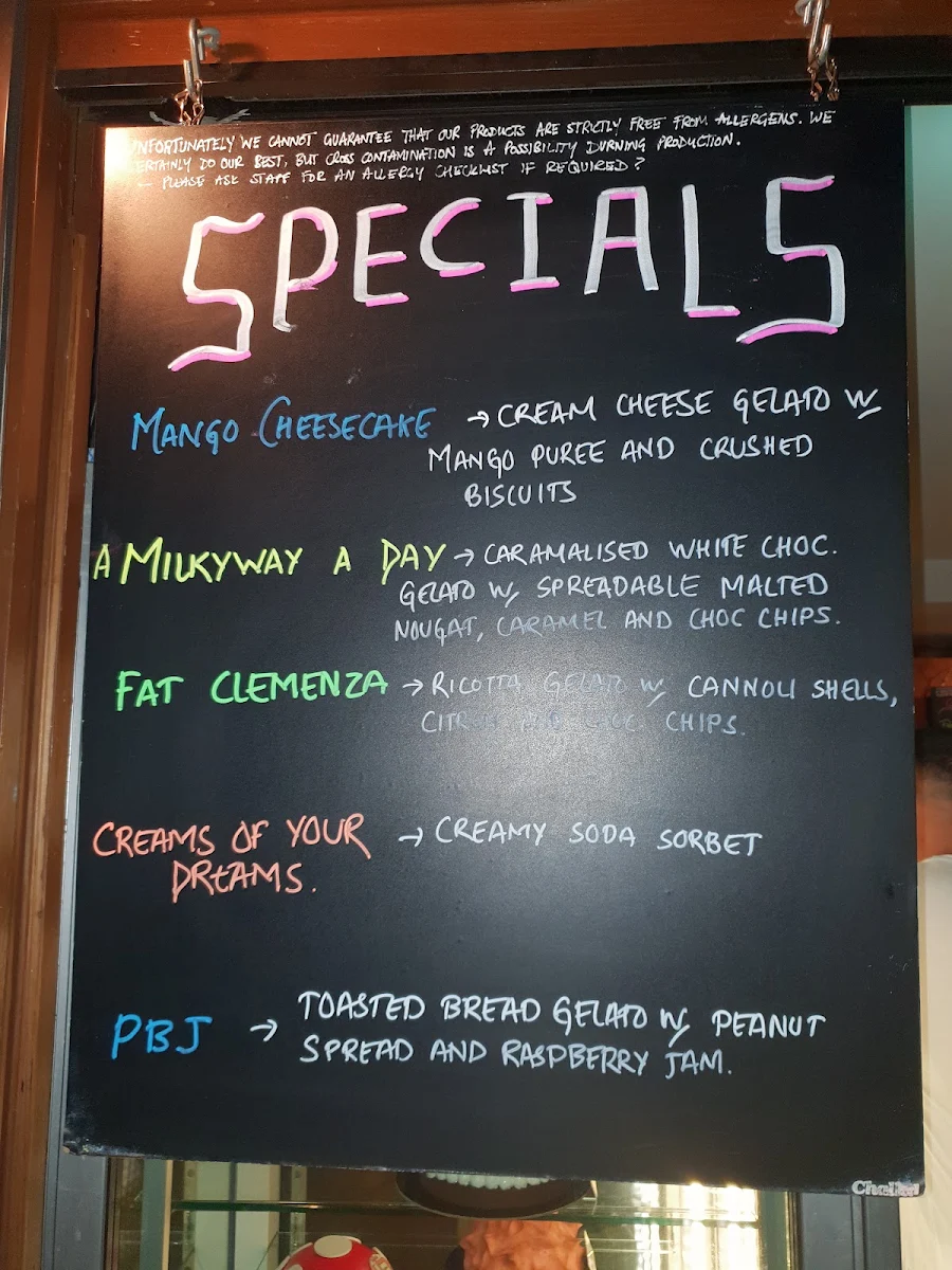 Menu, Gelato Messina Surry Hills