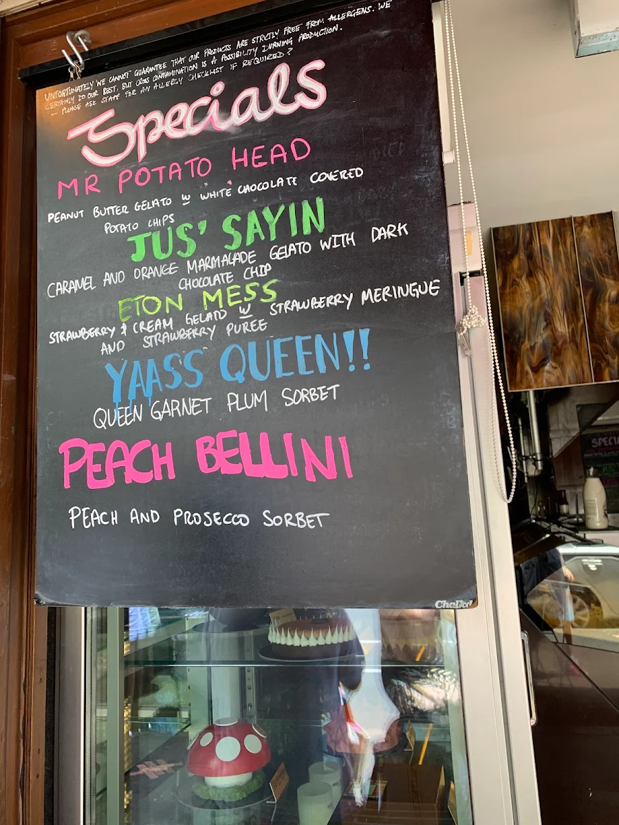 Menu, Gelato Messina Surry Hills