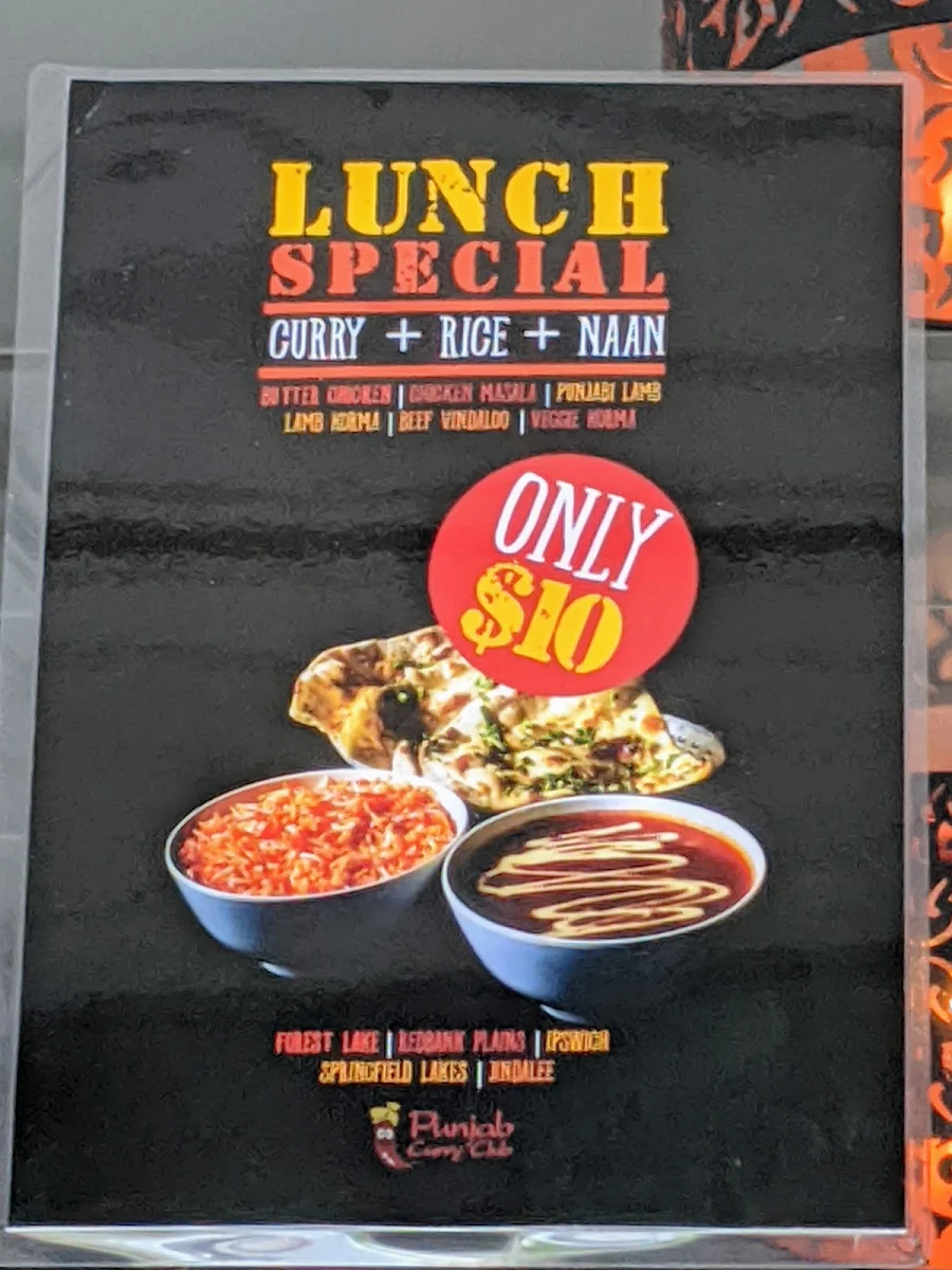 Menu, Punjab Curry Club Jindalee