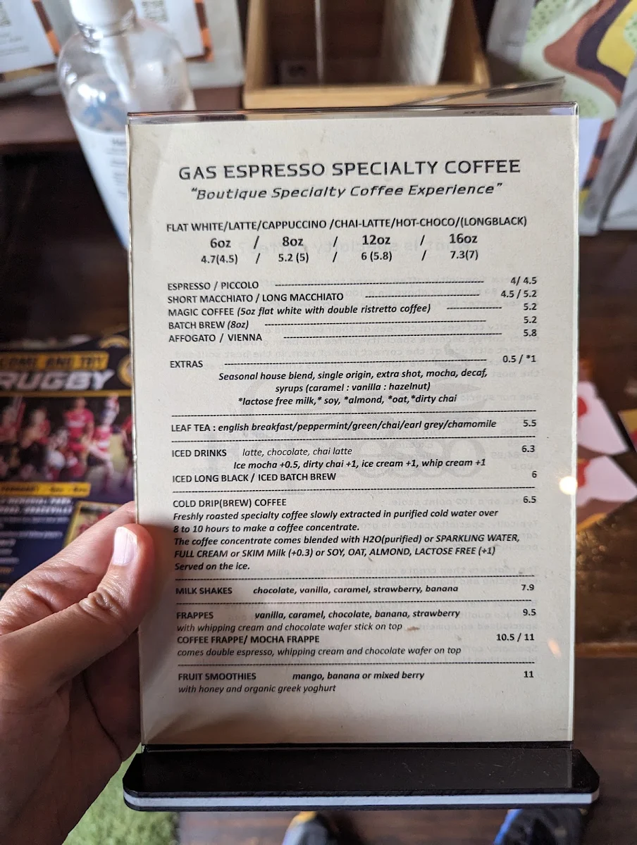 Menu, Gas Espresso Sherwood
