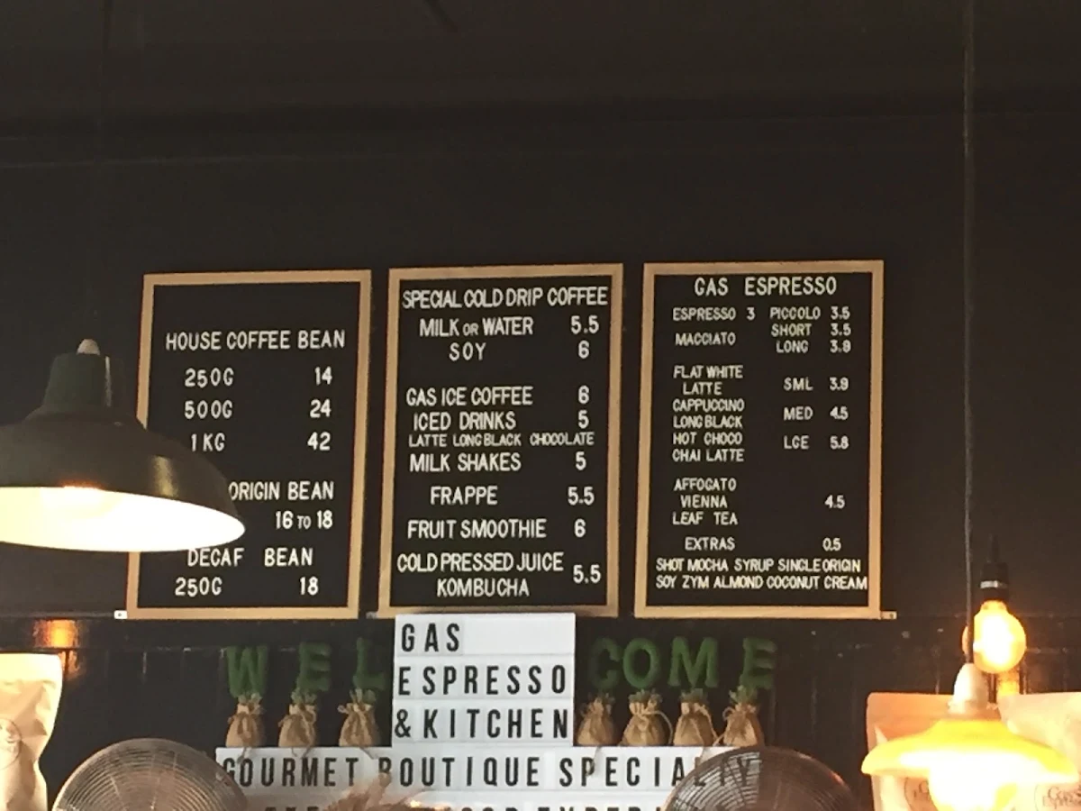 Menu, Gas Espresso Sherwood
