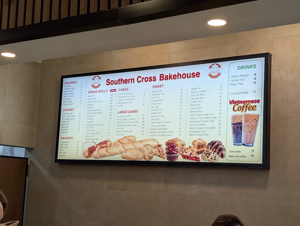 Menu, Southern Cross Bakehouse