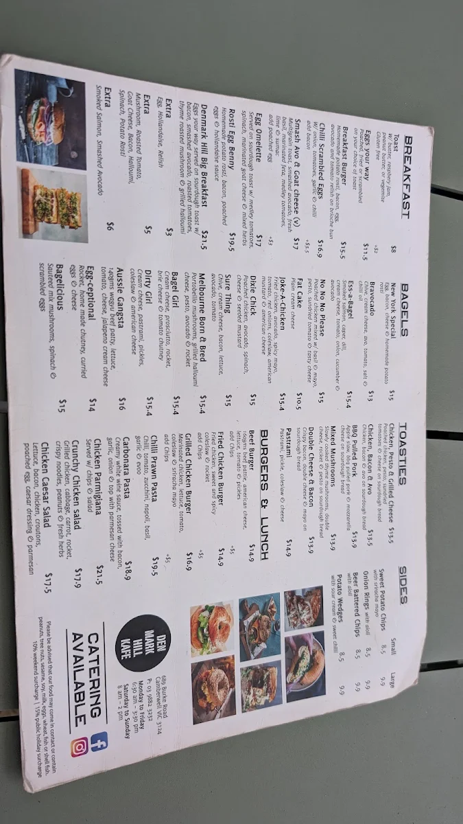 Menu, Denmark Hill Kafe
