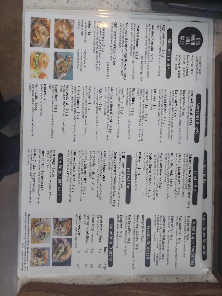 Menu, Denmark Hill Kafe