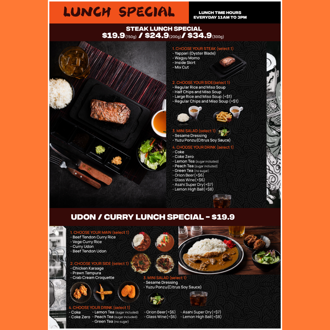 Menu, Yappari Steak Swanston Melbourne