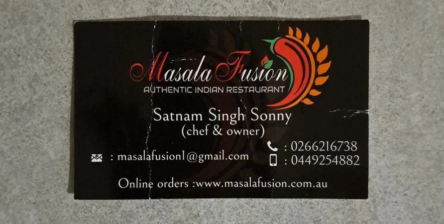 Menu, Masala Fusion Indian Restaurant Lismore